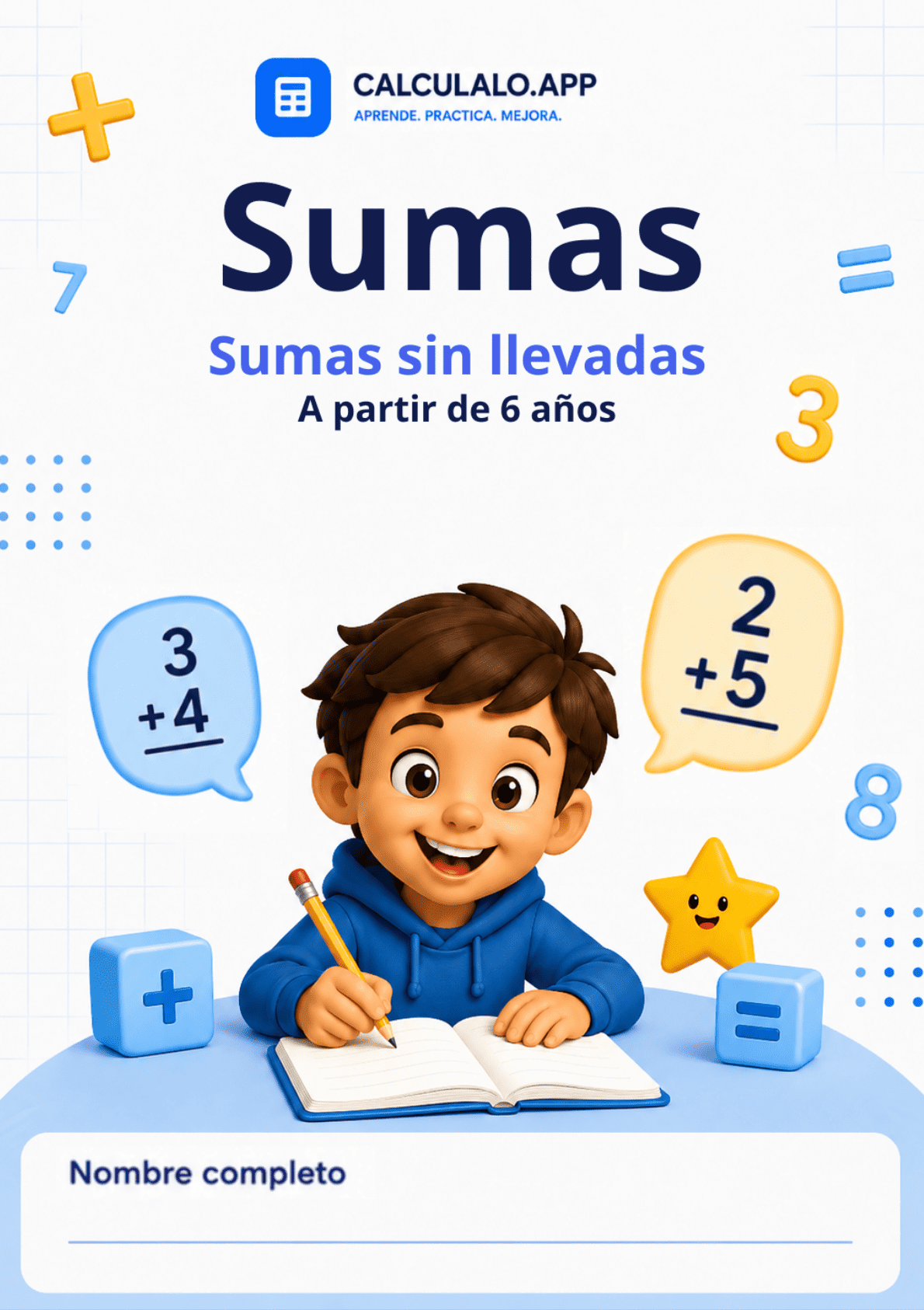 Portada del cuadernillo de sumas sin llevadas para imprimir — 1º de Primaria