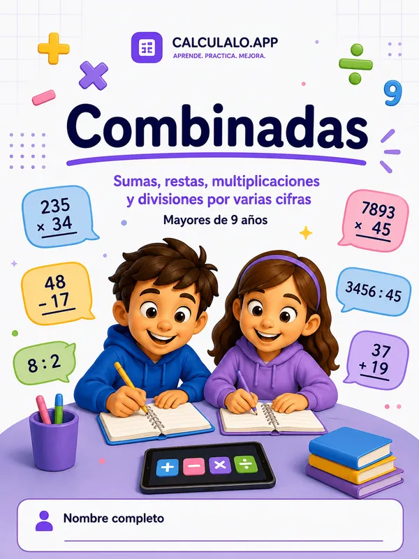 Cuadernillo Sumas, restas, multiplicaciones y divisiones por varias cifras — 4º de Primaria