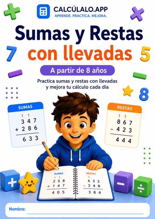 Portada del sumas y restas de 3º de primaria para imprimir — 3º de Primaria