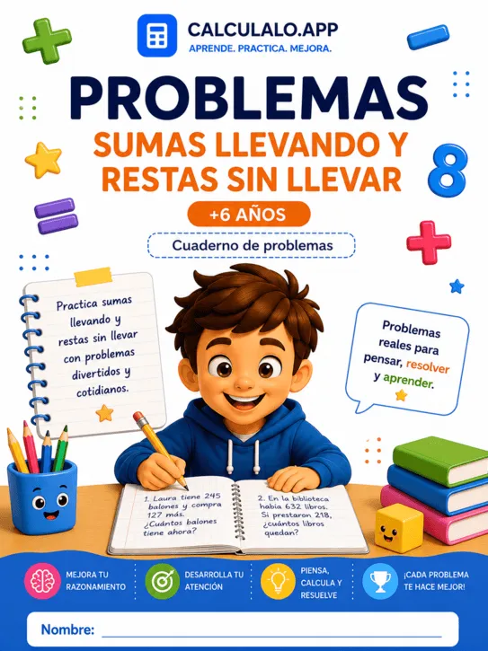 Cuadernillo Problemas: Sumas llevando y restas sin llevar — 1º de Primaria