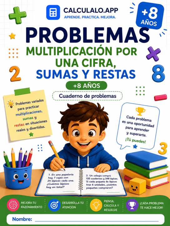 Portada del problemas de matemáticas de 3º de primaria para imprimir — 3º de Primaria