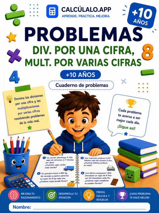Cuadernillo Problemas: Divisiones por una cifra y Multiplicaciones por varias cifras — 5º de Primaria