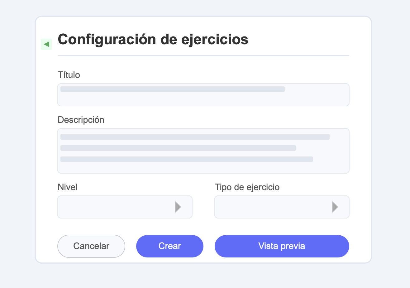 Configuración de ejercicios
