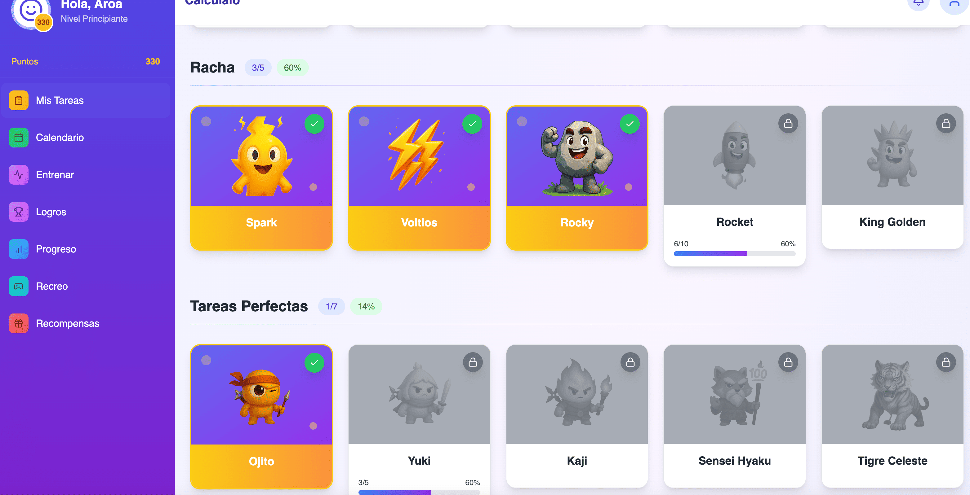 Sistema de gamificación con medallas y personajes